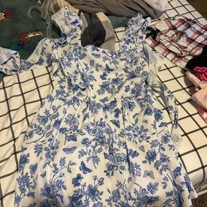 SHEIN White and Blue Floral Kids Dress